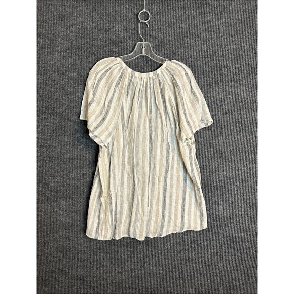 Heroes And Dreamers Womens Popover Blouse Sz 1X Linen Blend Striped Neutral Boho - Picture 2 of 6